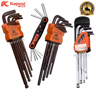 Bộ Lục Giác Bi, Bộ Lục Giác Hoa Thị Dài KAPUSI, Thép S2 Nâu  siêu cứng, bền bỉ hàng chính hãng Nhật Bản