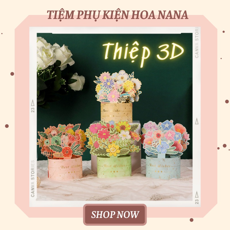 Thiệp 3D Hình Lẵng Hoa In Chữ BEST WISH Kèm Phong Bì, Quà Tặng 8/3 - 14/2 - Ngày lễ