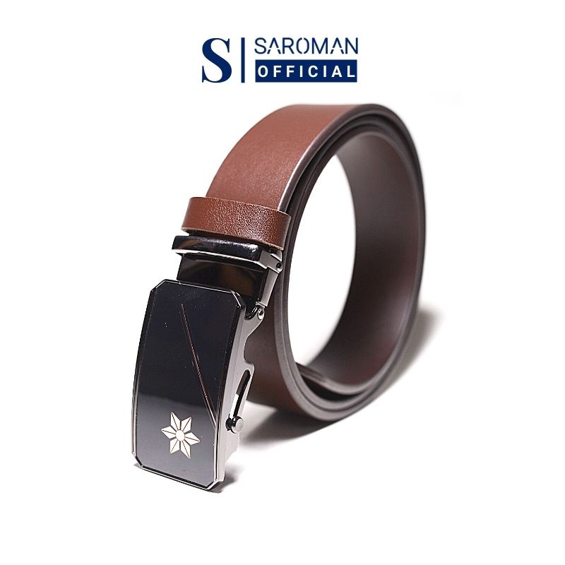Thắt Lưng Nam SAROMAN SR-N04 Dây Da Bò Nguyên Miếng Màu Nâu Với Nhiều Mặt Khóa Hợp Kim Chống Gỉ