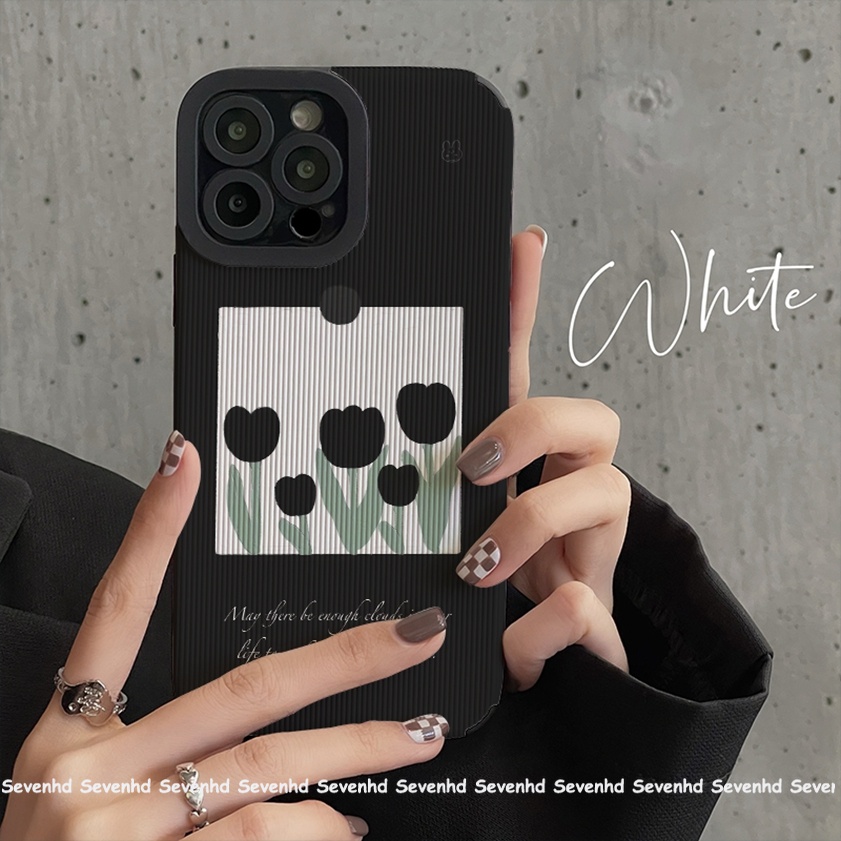Ốp Điện Thoại Họa Tiết Hoa Tulip Màu Tối Thời Trang Cho iPhone 13 12 11 Pro Max SE2020 X XR Xs Max 7 8 6 6s Plus