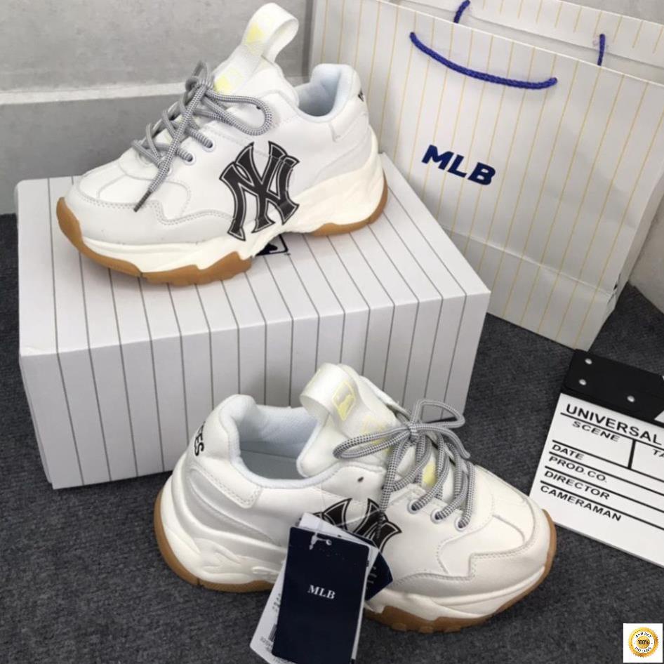 Giày sneaker mlb NY đen đế nâu, Giày thể thao nam nữ NY đen da bò tăng chiều cao 4cm full size -sale 11/11 xả