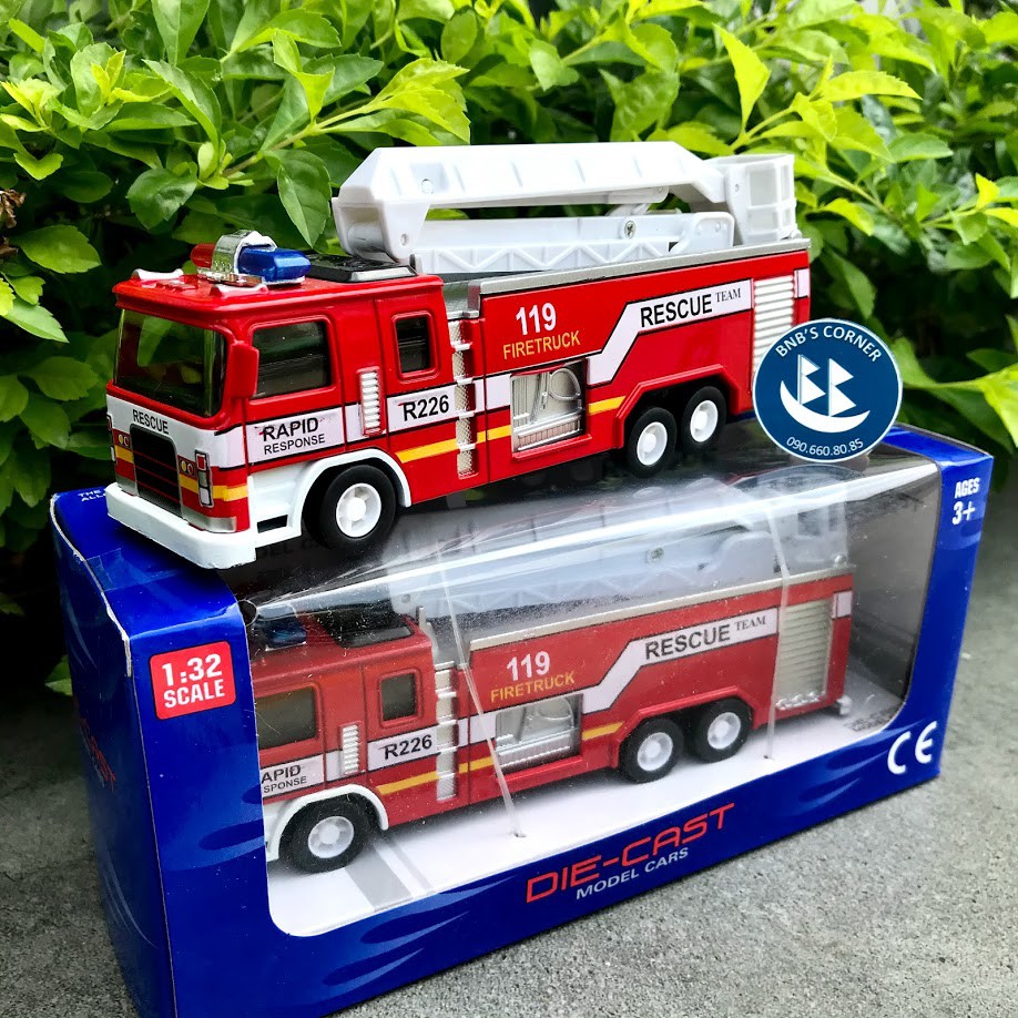 Mô hình đồ chơi xe thang cứu hỏa bằng kim loại tỷ lệ 1:32