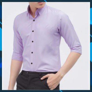 Lẻ size xả kho sơ mi nam tím nhạt không nhăn, sơ mi nam trơn giá rẻ, áo sơ mi nam chất mát