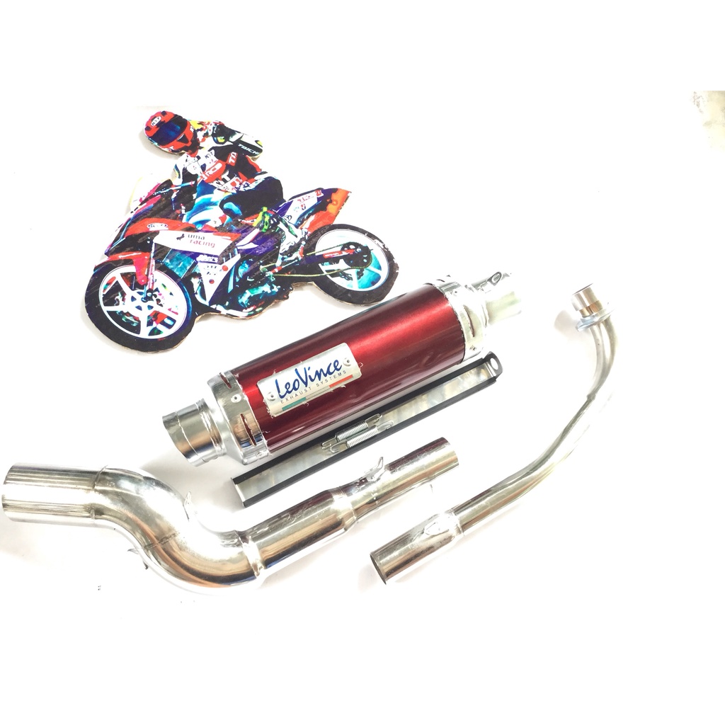 Pô leovince đỏ full cổ cong 2 khúc gắn cho nhiều loại xe