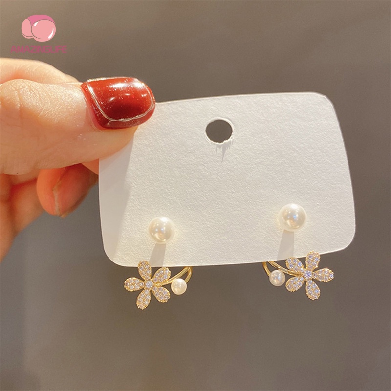 Khuyên Tai / Bông Tai Hình Hoa Tulip Đính Ngọc Trai Giả Thời Trang Hàn Quốc Cho Nữ