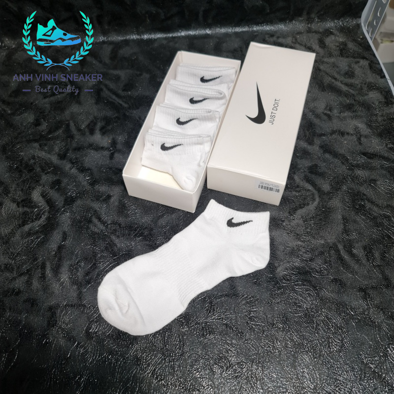 Tất nike cổ ngắn nam nữ đen trắng vớ thể thao cổ thấp hộp 5 đôi cao cấp