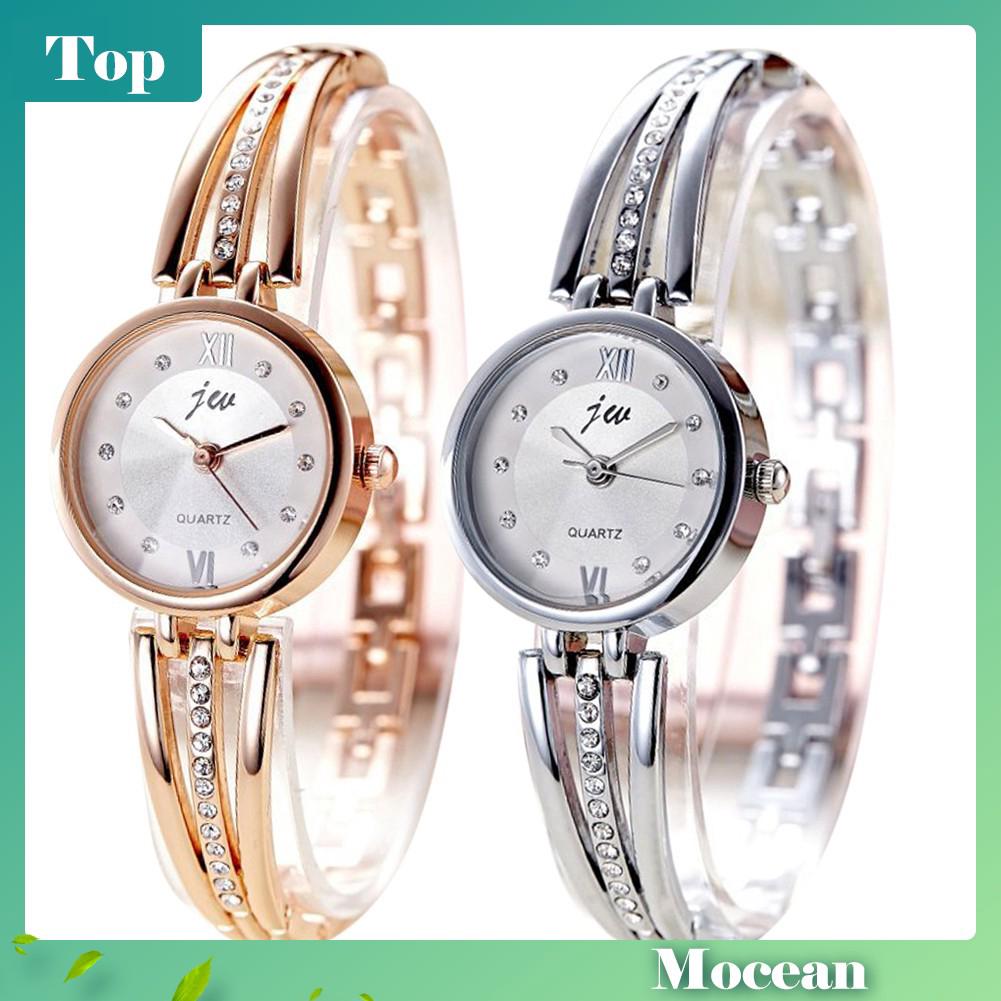 Đồng hồ quartz chạy kim đính đá với dây đeo thép không gỉ sang trọng cho nữ