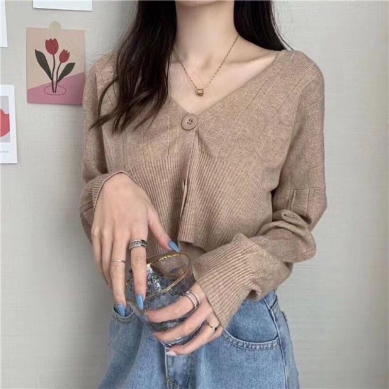 Áo khoác len cardigan 2 khuy dáng ngắn nhiều màu