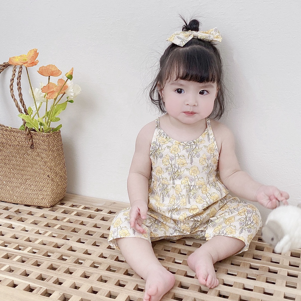 Áo Liền Quần Bằng Cotton Họa Tiết Hoa Phong Cách Hàn Quốc Dành Cho Bé Gái 0845