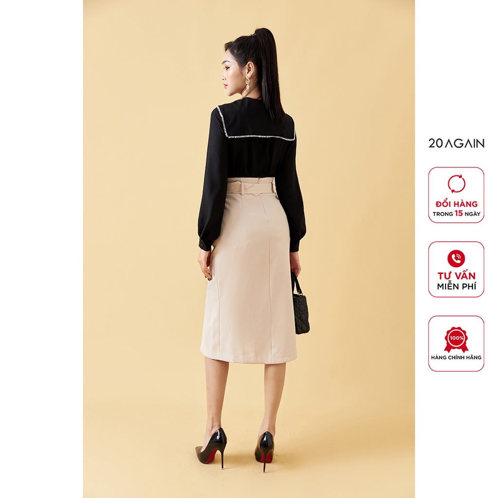 Áo sơ mi nữ dài tay cổ viền ren 20AGAIN,  thiết kế công sở thanh lịch, vải voan gân cao cấp ASA1922