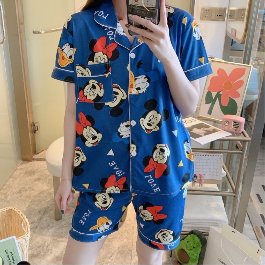 Đồ bộ Pijama quần đùi áo cộc tay hoạt hình dễ thương mặc ngủ mặc nhà cho nữ