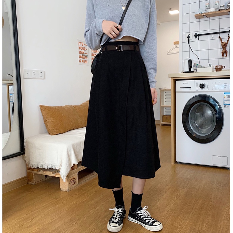 SUXI Chân Váy Chữ A Lưng Cao Màu Sắc Đơn Giản Cho Nữ