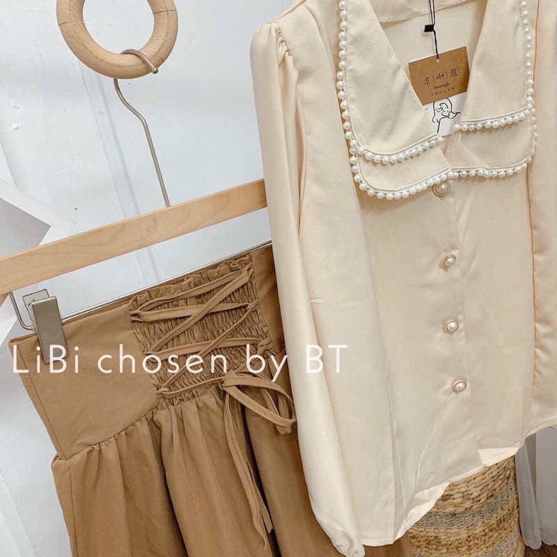 Set sơ mi lụa + chân váy maxi