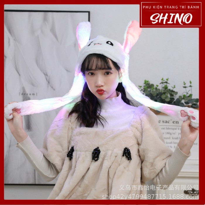 Mũ Tai Thỏ Giật/Bóp Dễ Thương Phát Sáng