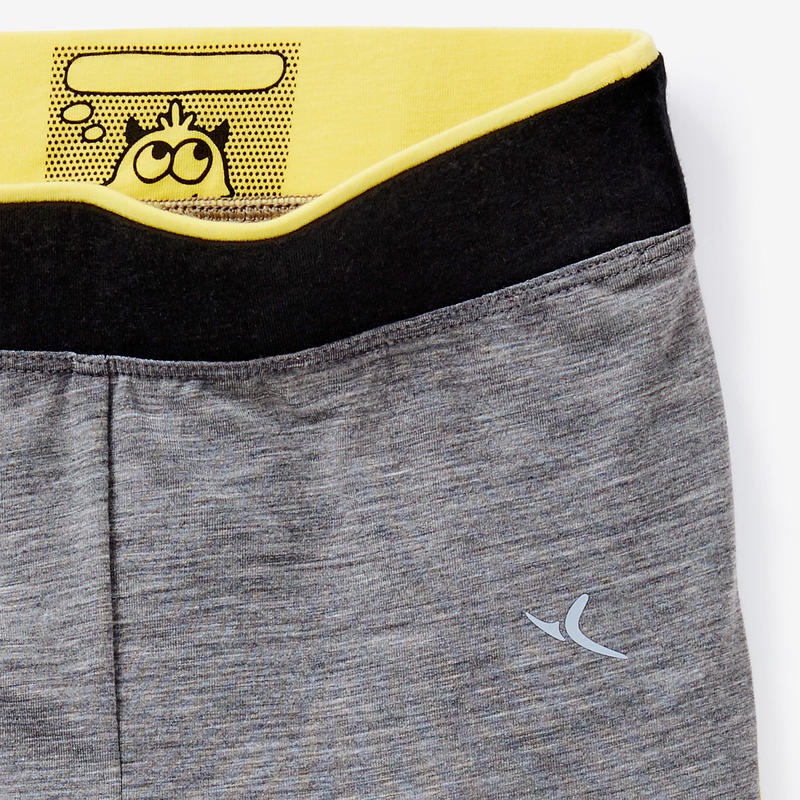 Legging tập gym trẻ em Decathlon DOMYOS 500 cho bé gái - Xám trung tính/Vàng