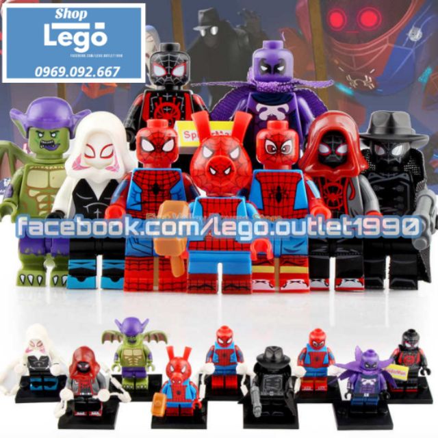 Xếp hình Spider-Man - Miles Morales - Spider Gwen - Prowler - Green Goblin - Spider Man Noir Lego Minifigures Wm wm6052