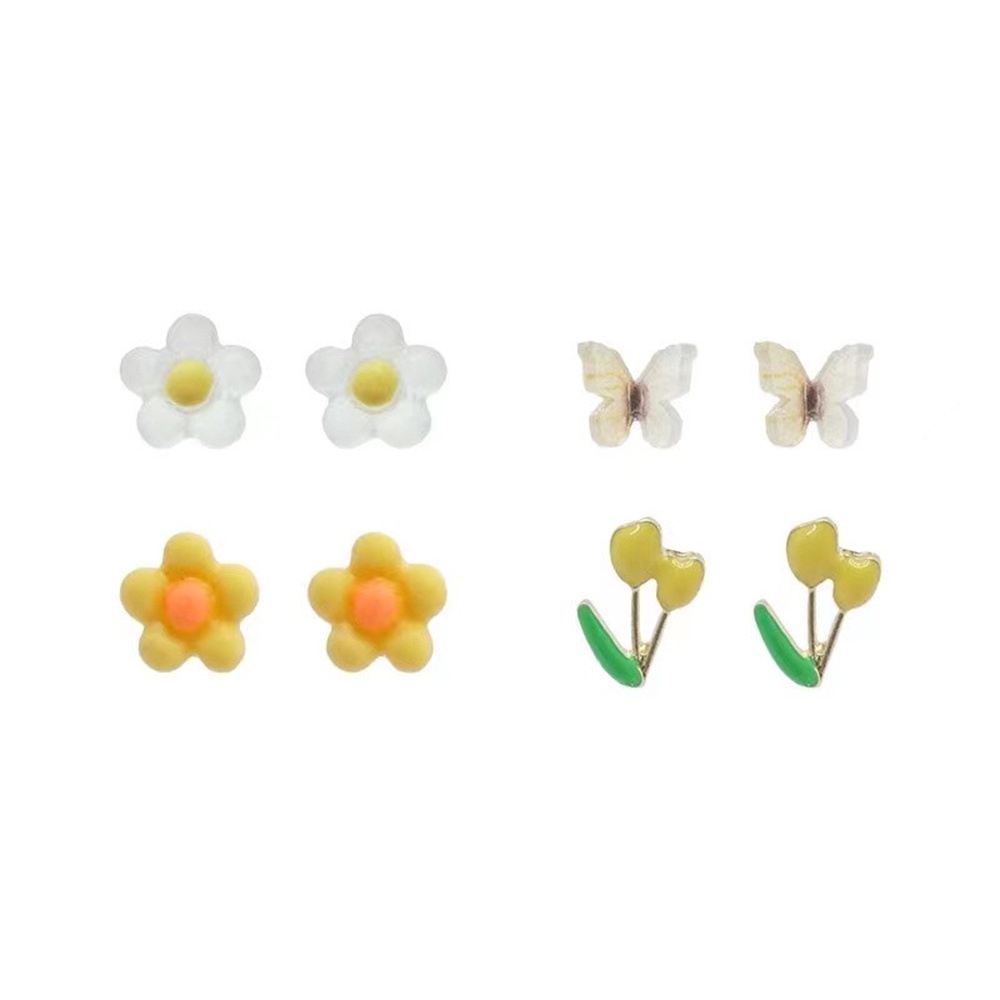 Set 4 Cặp Bông Tai Hình Hoa Tulip/Bướm/Hoa Tulip Nhiều Màu Sắc Phong Cách Hàn Quốc Dành Cho Nữ