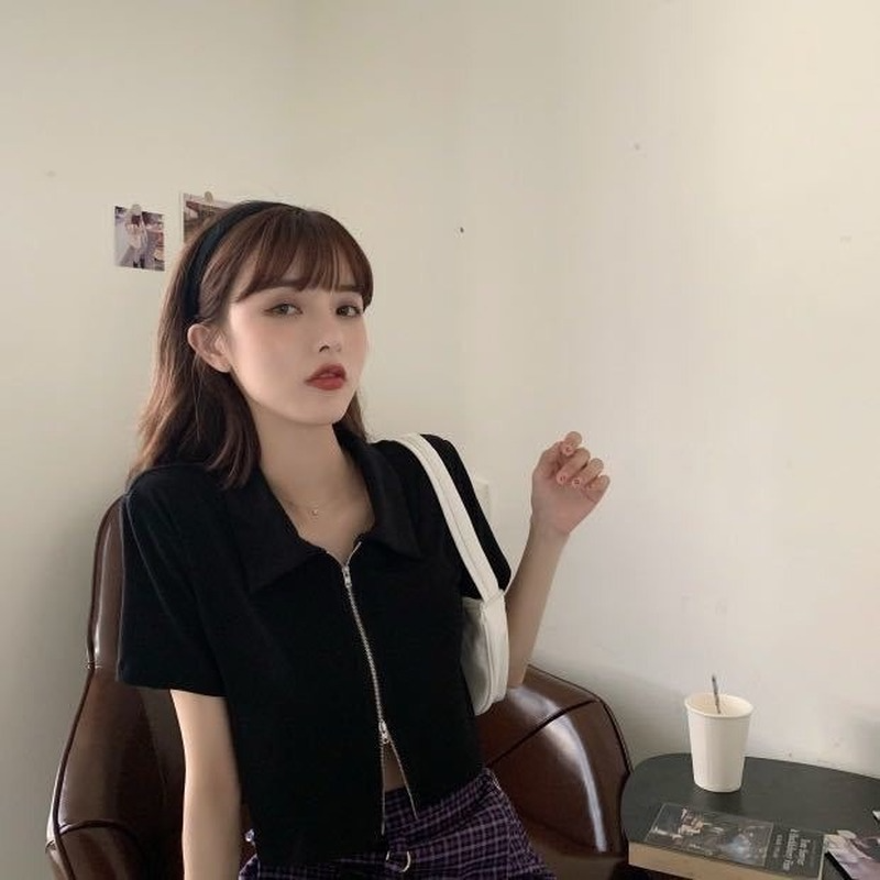 Áo Thun Lửng Ngắn Tay Có Khóa Kéo Thời Trang Hè 2021 Cho Nữ