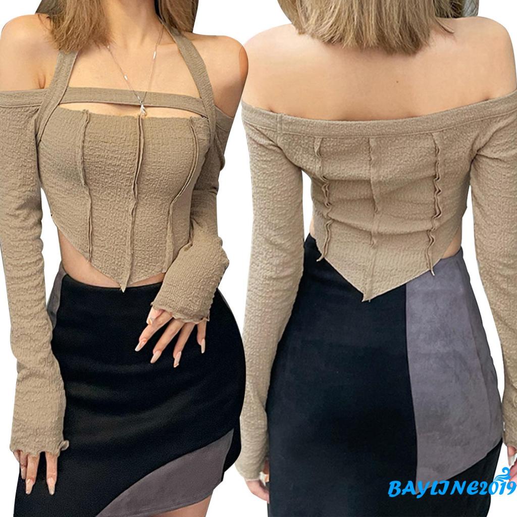 Áo thun nữ dài tay cổ thuyền màu trơn thời trang