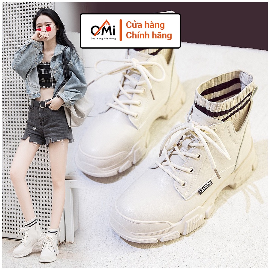 Giày bốt cao cổ nữ loại 1, giày boot cao cổ OMI có chun len cổ chân cao 3 cm đế cao su mềm êm ái | BigBuy360 - bigbuy360.vn