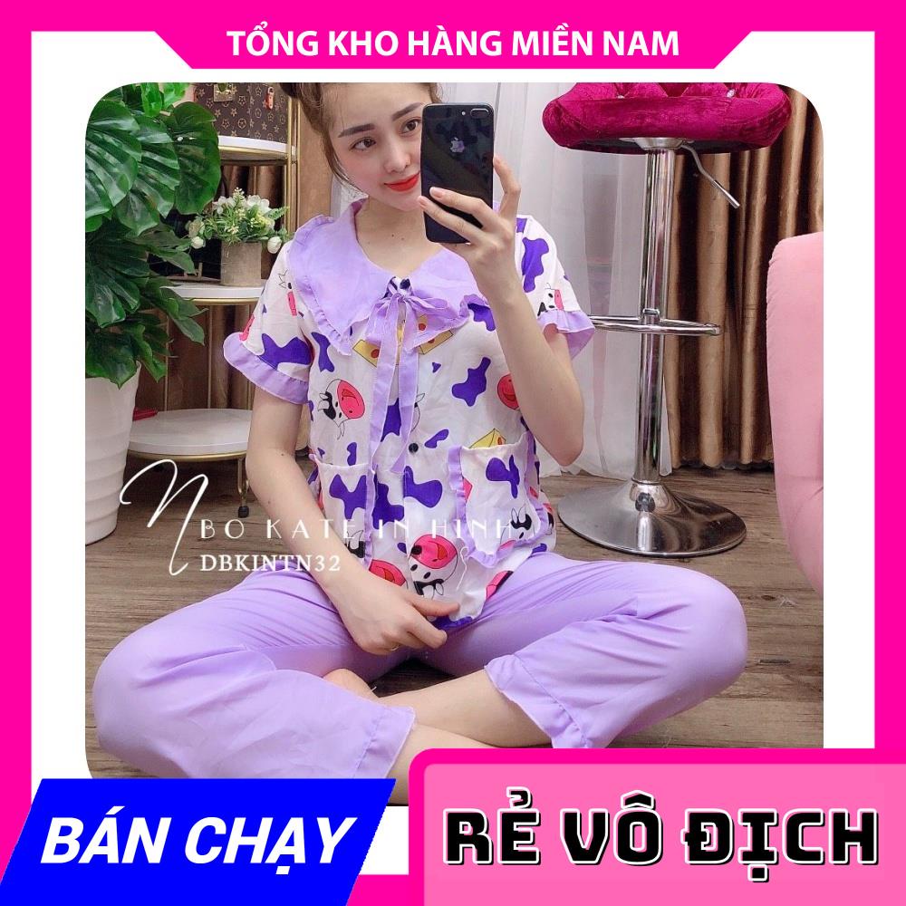 Đồ bộ nữ mặc nhà cổ bèo tiểu thư chất kate mềm in bò sữa in hình hoạt hình dễ thương DBKIHTN tổng hợp