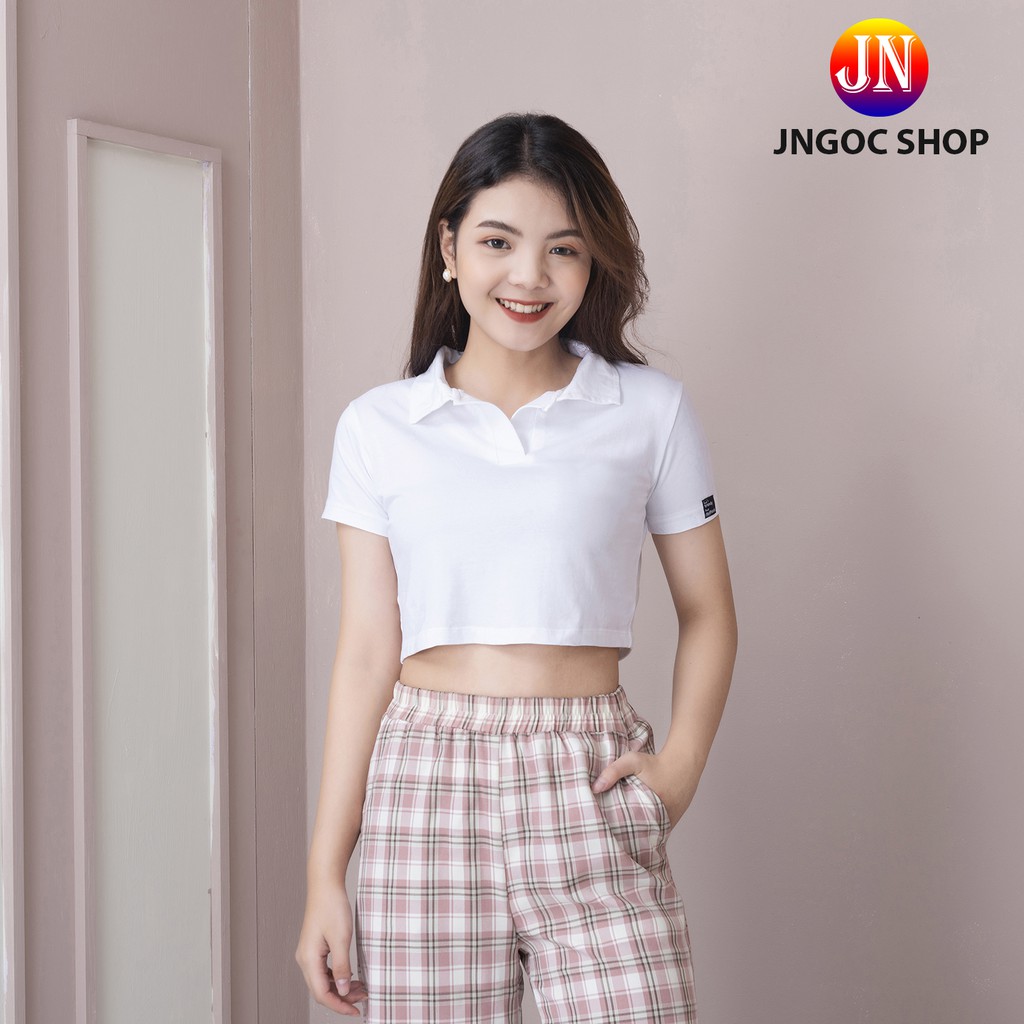 Croptop nữ hàng Việt Nam ôm body trẻ trung, Áo croptop nữ tay ngắn có cổ vải cotton thu co giãn siêu đẹp