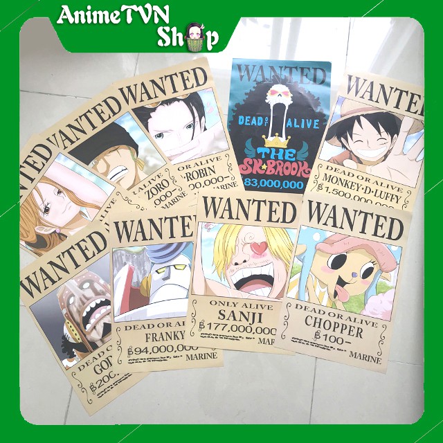 Combo 9 tấm Poster giấy in hình Anime Manga (One piece Wanted Truy nã thành viên mũ rơm)