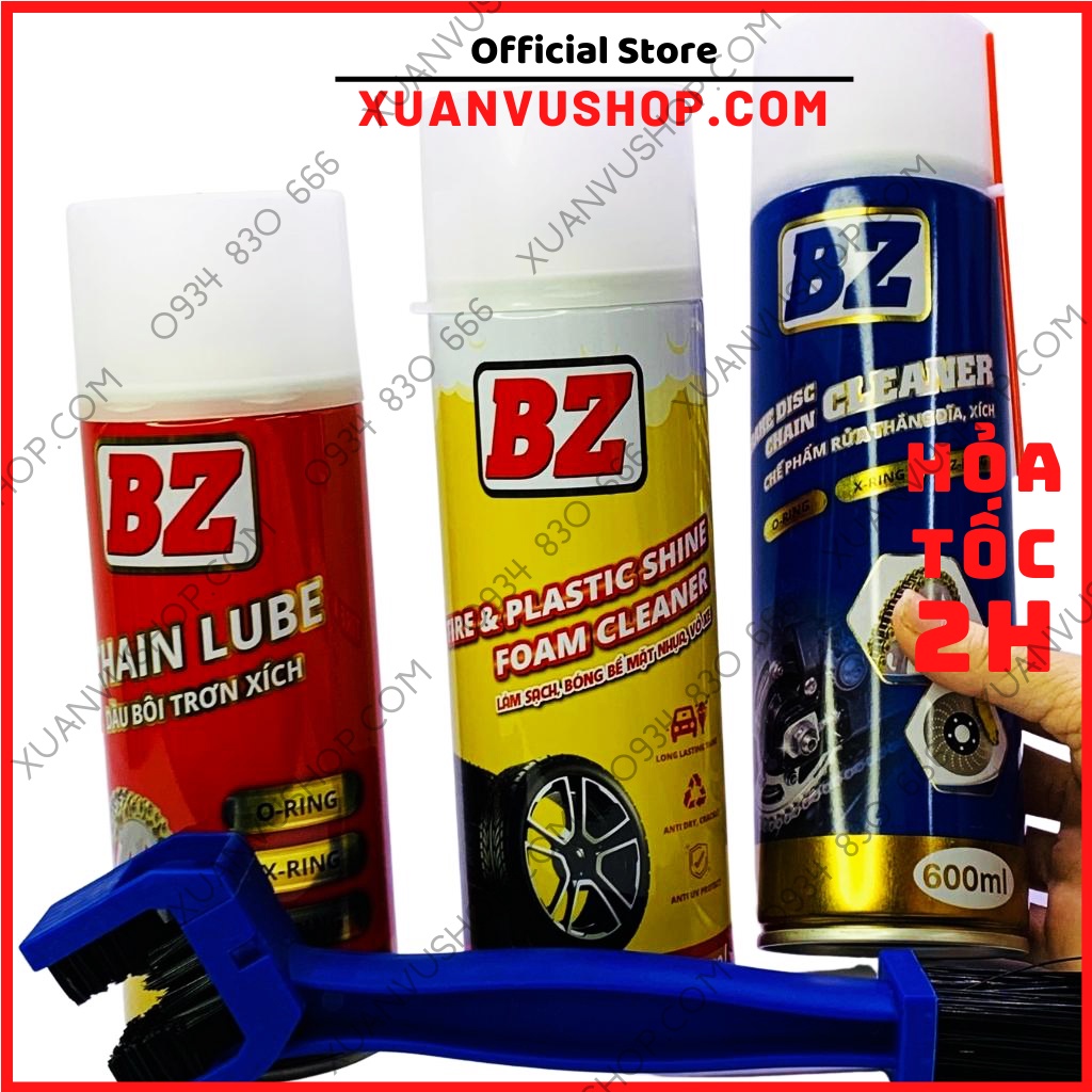 Vệ sinh dưỡng sên COMBO Dung dịch chăm sóc rửa nhông sên dĩa BZ , đánh bóng vỏ xe phục hồi nhựa nhám XUANVUSHOP