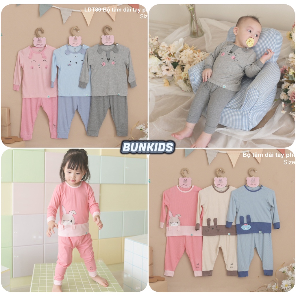Bộ dài tay cài vai Little Love LIL vải tăm mỏng mặc điều hòa quanh năm