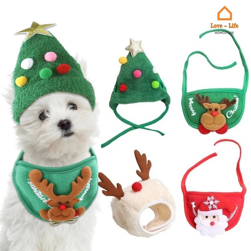 Bộ Nón / Khăn Yếm / Yếm Ăn Cho Thú Cưng Họa Tiết Cây Thông Giáng Sinh
