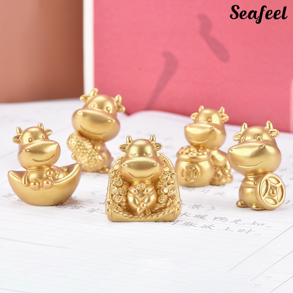 Mô hình chú bò thiết kế kiểu hoạt hình bằng nhựa resin trang trí bàn/nhà cửa/xe hơi/sân vườn