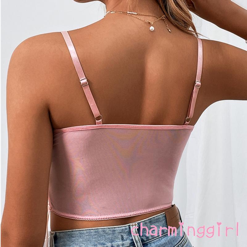 Áo Croptop Hai Dây Cổ Chữ V Thêu Hoa Dáng Ôm Thời Trang Cho Nữ