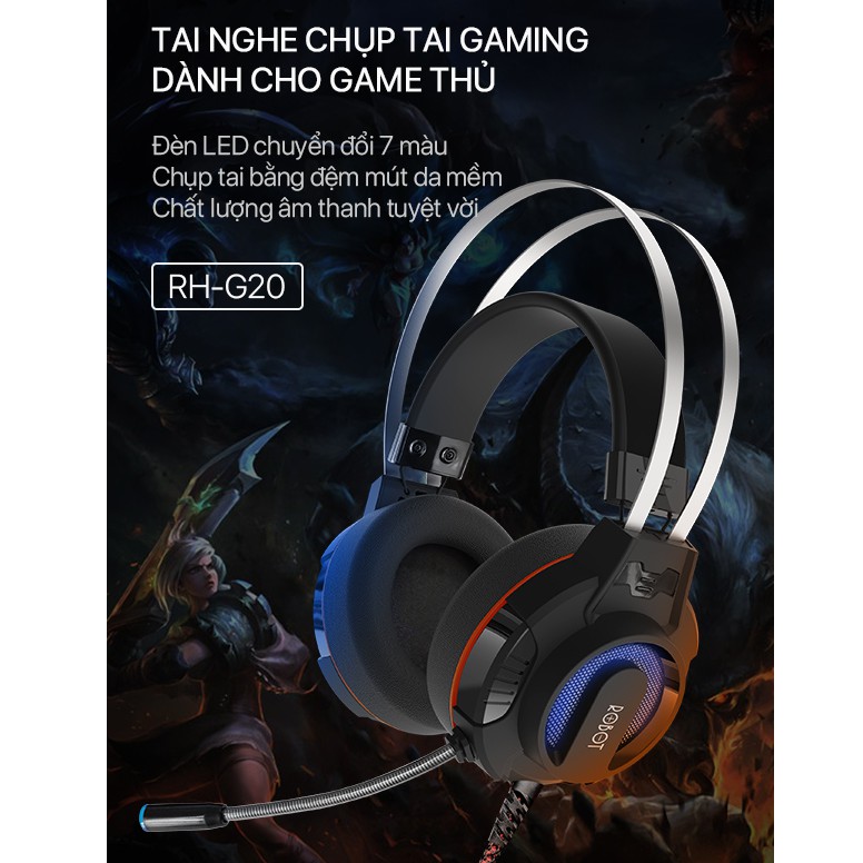 [Mã ELRVA30K giảm 7% đơn 99K] Tai Nghe Chụp Tai Gaming ROBOT RH-G20 - Hiệu ứng LED Kiểu Dáng Thể Thao - Âm Thanh Rõ Nét