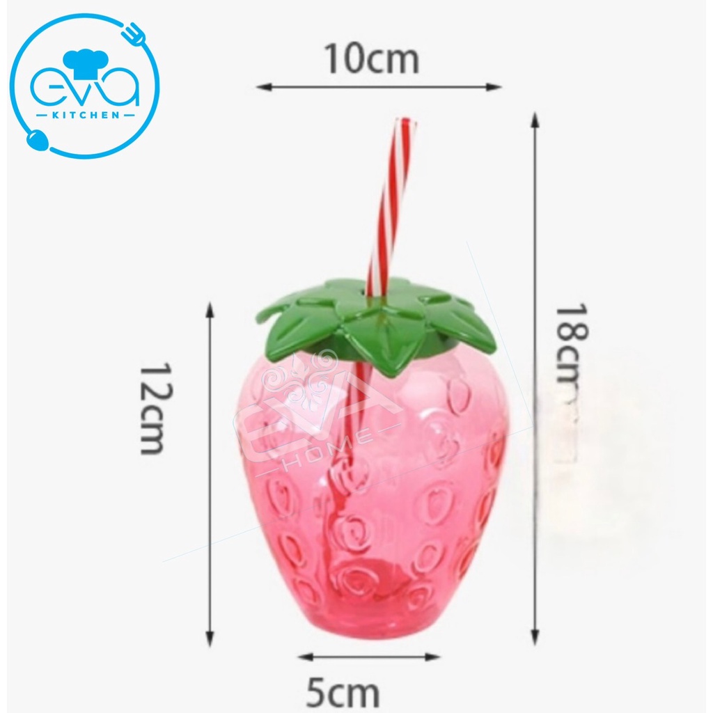 Bình Nhựa Đựng Nước Hình Trái Dâu Tây Kèm Ống Hút 500Ml Cho Bé SP4732