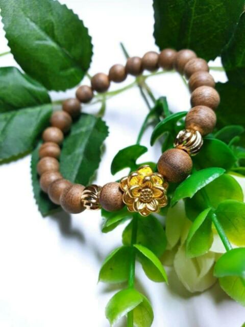 VÒNG TAY HOA SEN TRẦM HƯƠNG BẠC XI VÀNG 8LI