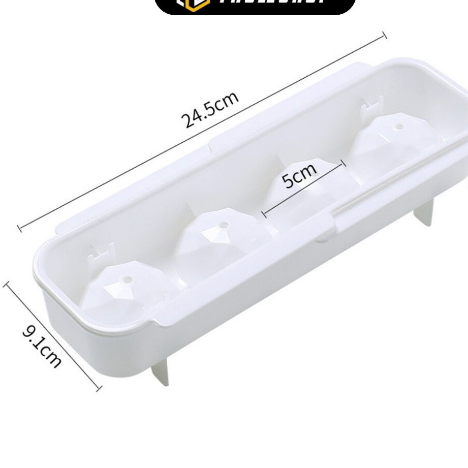 Khay Đá Tròn - Vỉ 4 Ô Làm Đá Bi, Viên, Pudding, Thạch Loại To, Có Nắp Tiện Lợi