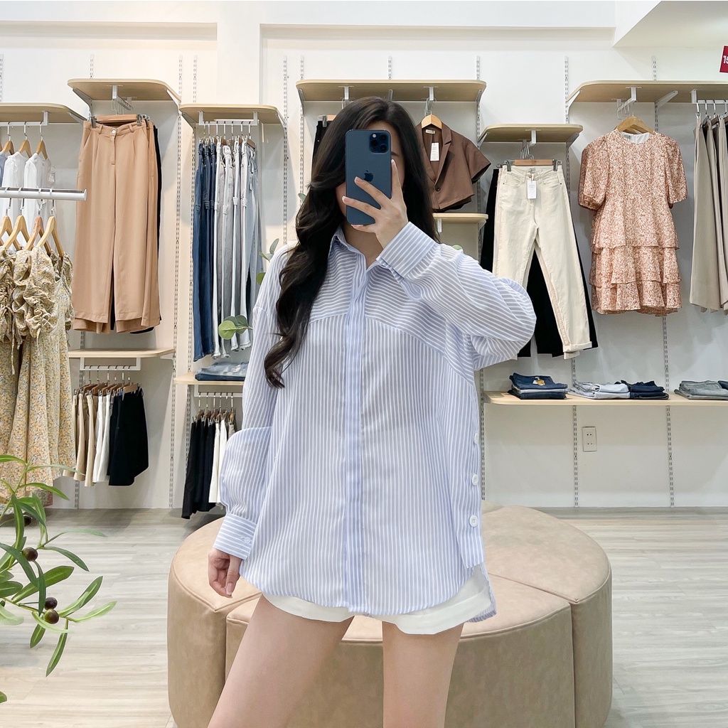 ÁO SƠ MI SỌC XẺ TÀ ZAREEN SOM52 SỌC XANH DƯƠNG