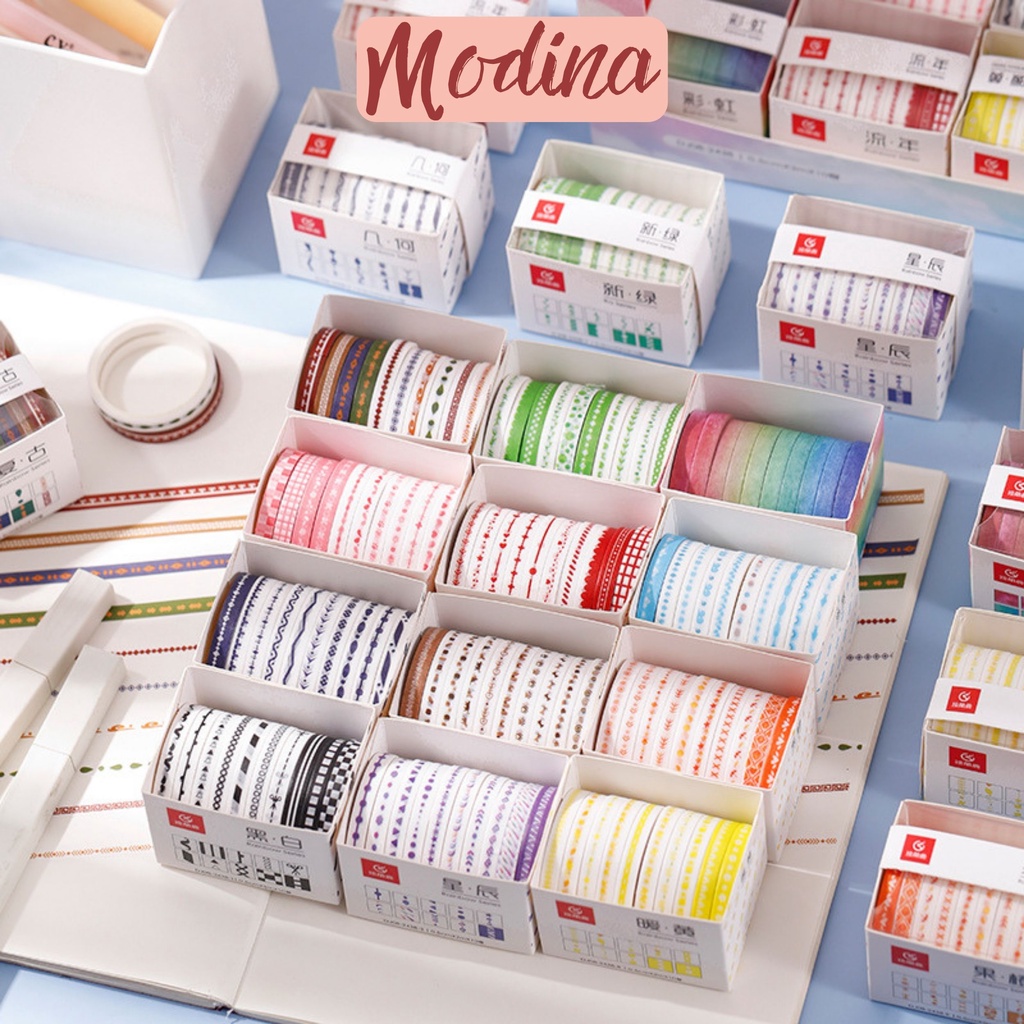 Set 10 cuộn băng dính giấy, washi tape cute khổ nhỏ