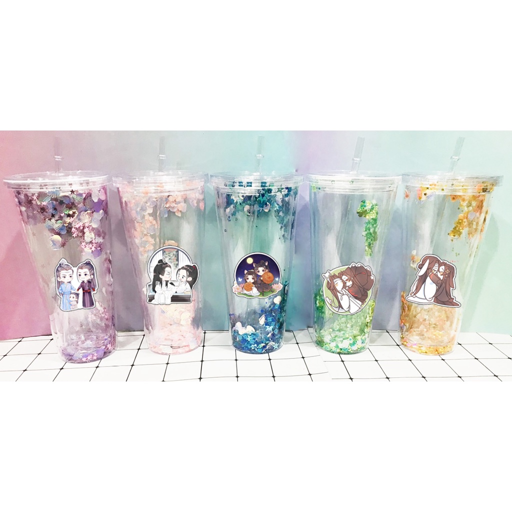 cốc 2 lớp kim tuyến trần tình lệnh CNKI46 tiêu chiến vương nhất bác cute hoạt hình Cốc sứ quả bơ