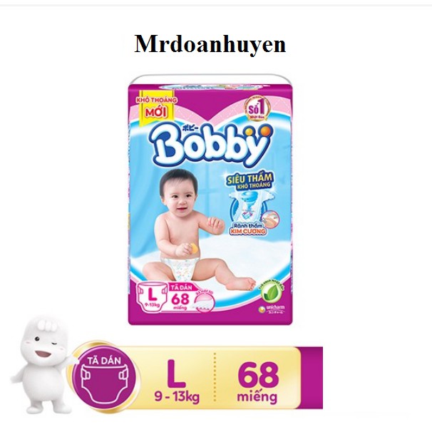 Tã Dán Siêu Mỏng Bobby L-68 Miếng (9-13kg) Mẫu Mới Trà Xanh