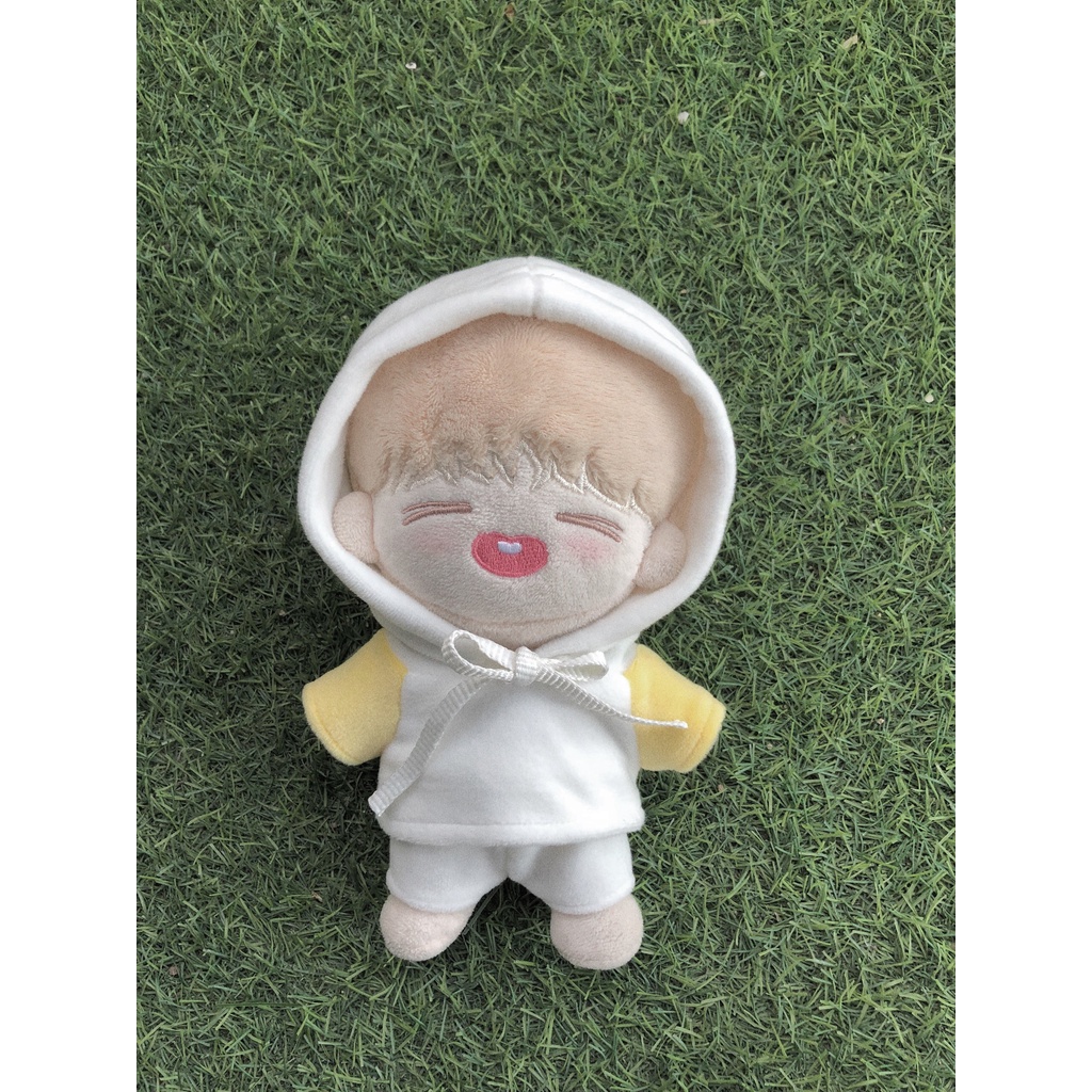 Bộ đồ hoodie trắng phối tay vàng gà con cho doll 15cm 20cm