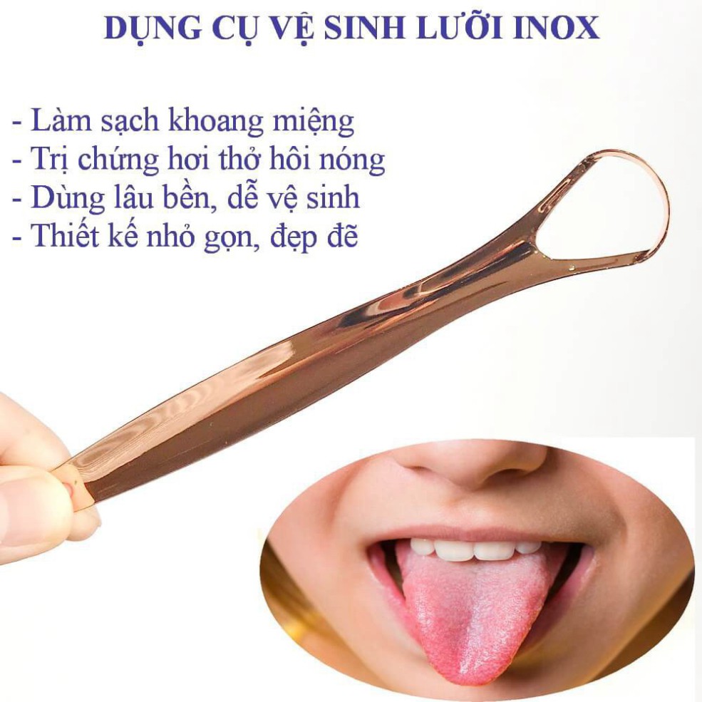 ❤️Tặng Kèm Hộp❤️ Dụng Cụ Vệ Sinh Lưỡi Người Lớn Bằng Inox, Hết Rêu Lưỡi, Hơi Thở Hôi