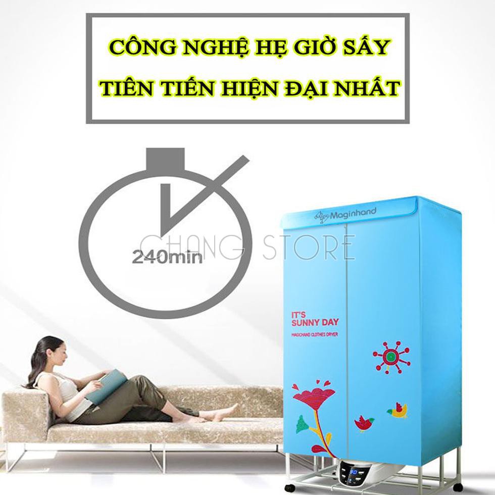 Tủ sấy quần áo 2 tầng khung inox có điều khiển từ xa, cảm biến, sấy khô quần áo tự động siêu tiện lợi