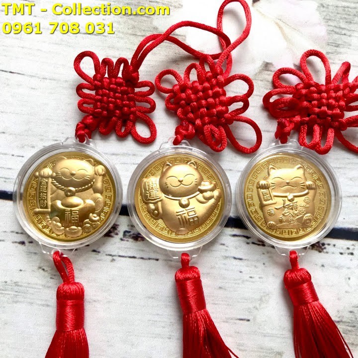 Dây treo đồng xu Mèo Thần Tài vàng may mắn (có 3 mẫu, giao mẫu ngẫu nhiên) dùng để trang trí, làm quà tặng - SP005086