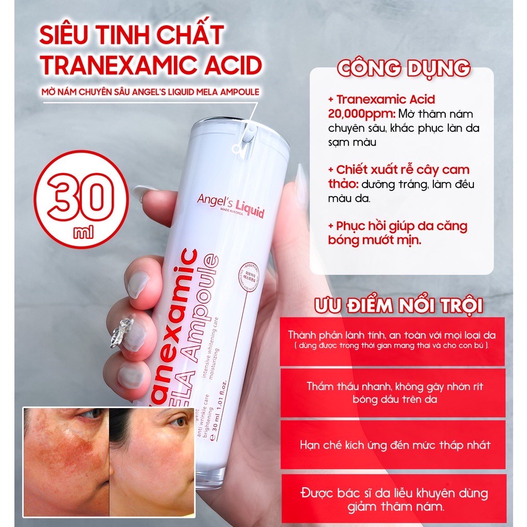 Siêu Tinh Chất Tranexamic Acid Mờ Nám Chuyên Sâu Angel's Liquid Mela Ampoule 30ml