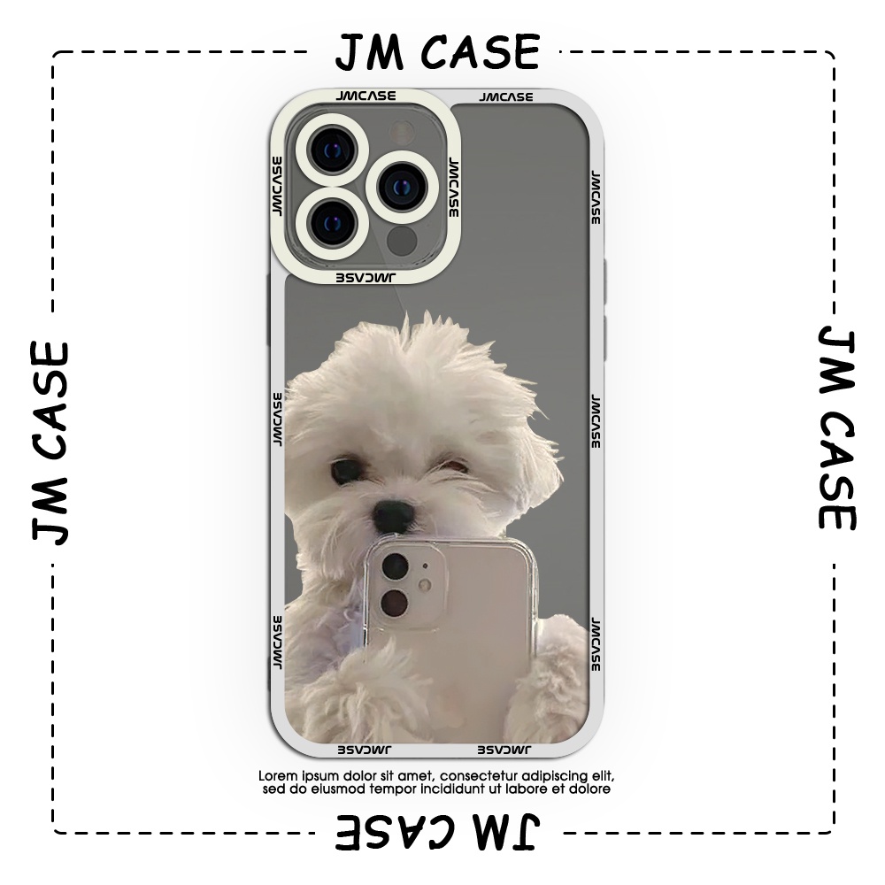 Ốp lưng iphone cạnh vuông JM Case Poodle trắng selfie 6plus/6s/6splus/7/7plus/8/8plus/x/xs/11/12/pro/max/plus/promax