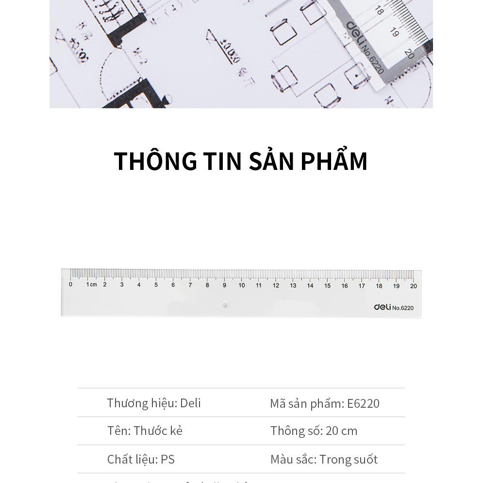 Thước Kẻ Nhựa Trong Suốt 20cm 30cm Học Sinh Deli - Dụng Cụ Học Sinh Cao Cấp Gía Tốt Thước Thẳng Văn Phòng Hình Học