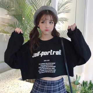 Áo Thun Croptop Dài Tay Phối Chữ Salf-Portrait Cá Tính EVA AO 30068
