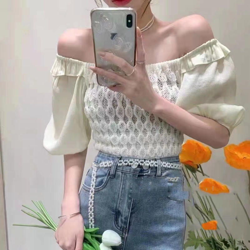 Áo Sơ Mi Ngắn Dệt Kim Vải Voan Phong Cách Phương Tây Mẫu Mới Dành Cho Nữ