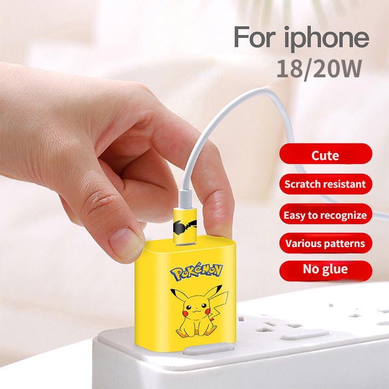 Miếng dán trang trí chống trầy cho linh kiện sạc 18 / 20W hoa văn Hello Kitty Snoopy